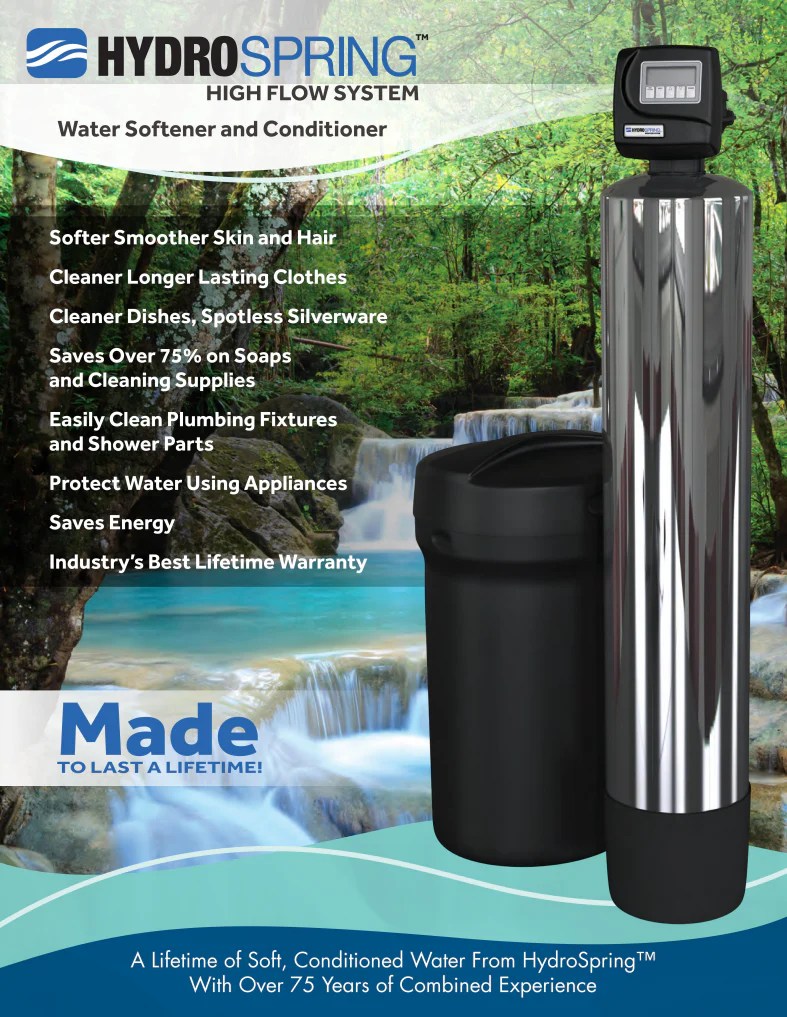 Hydro Spring water softener system designed to reduce hard water buildup and protect plumbing fixtures in Texas homes.